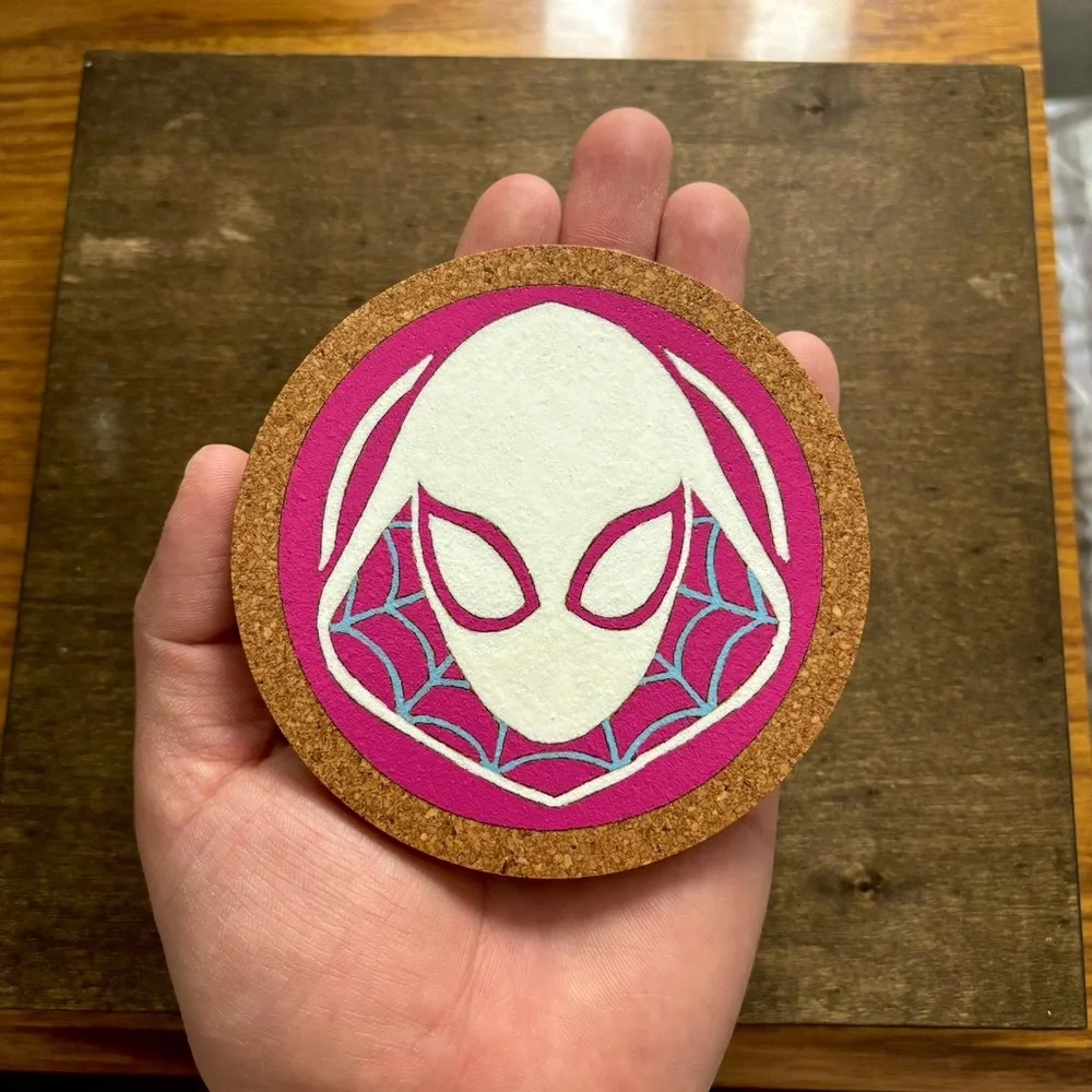 Spider-Gwen Icon Laser Engraved Painted Cork Coaster